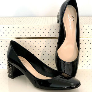 DELMAN black patent leather studded heel shoes